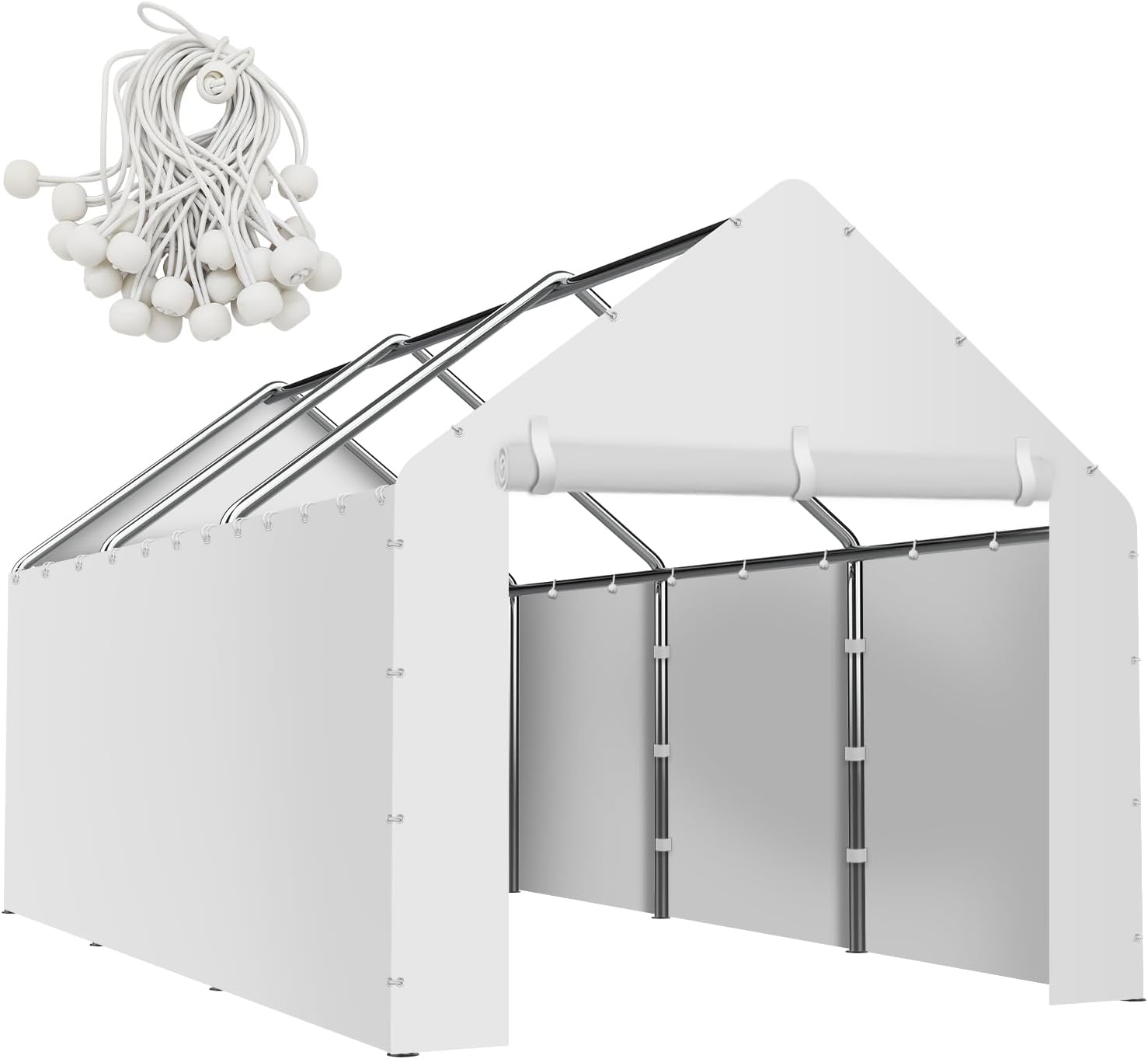 Canopy Sidewalls for 10x20x9.35FT Carport with Ball Bungee Cords, Shelter Logic Replacement Covers Canopy Walls for Car Tent Garage(Sidewalls Only) (White)