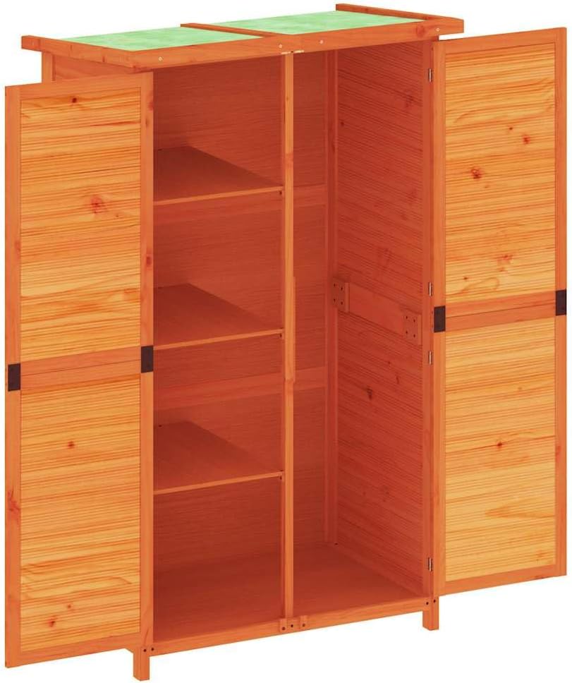 vidaXL Garden Tool Shed Organizer - Brown Solid Pine Wood Storage with Rainproof Roof - 32.7' x 22.4' x 55.1'