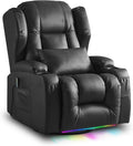 Power Swivel Rocker Recliner Chair for Adults, Dual-Motor Power Recliner with Independent Back & Footrest, Massage & Heat, 3-Sided Lights, USB, Cup Holder, Glider Rocking Chair for Living Room, Black