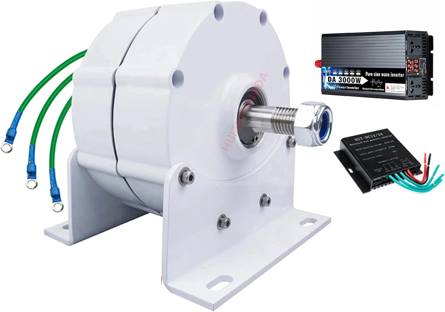 3000W Gearless Permanent Magnet Generator,with Voltage Converter 12V 24V 48V 220V Low RPM Permanent Magnet Generator for Wind Energy Solar Street Lights (with Base)