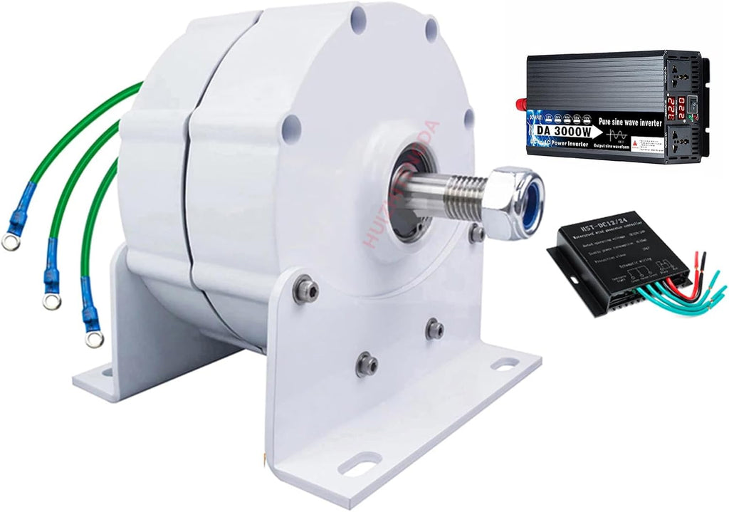 3000W Gearless Permanent Magnet Generator,with Voltage Converter 12V 24V 48V 220V Low RPM Permanent Magnet Generator for Wind Energy Solar Street Lights (with Base)