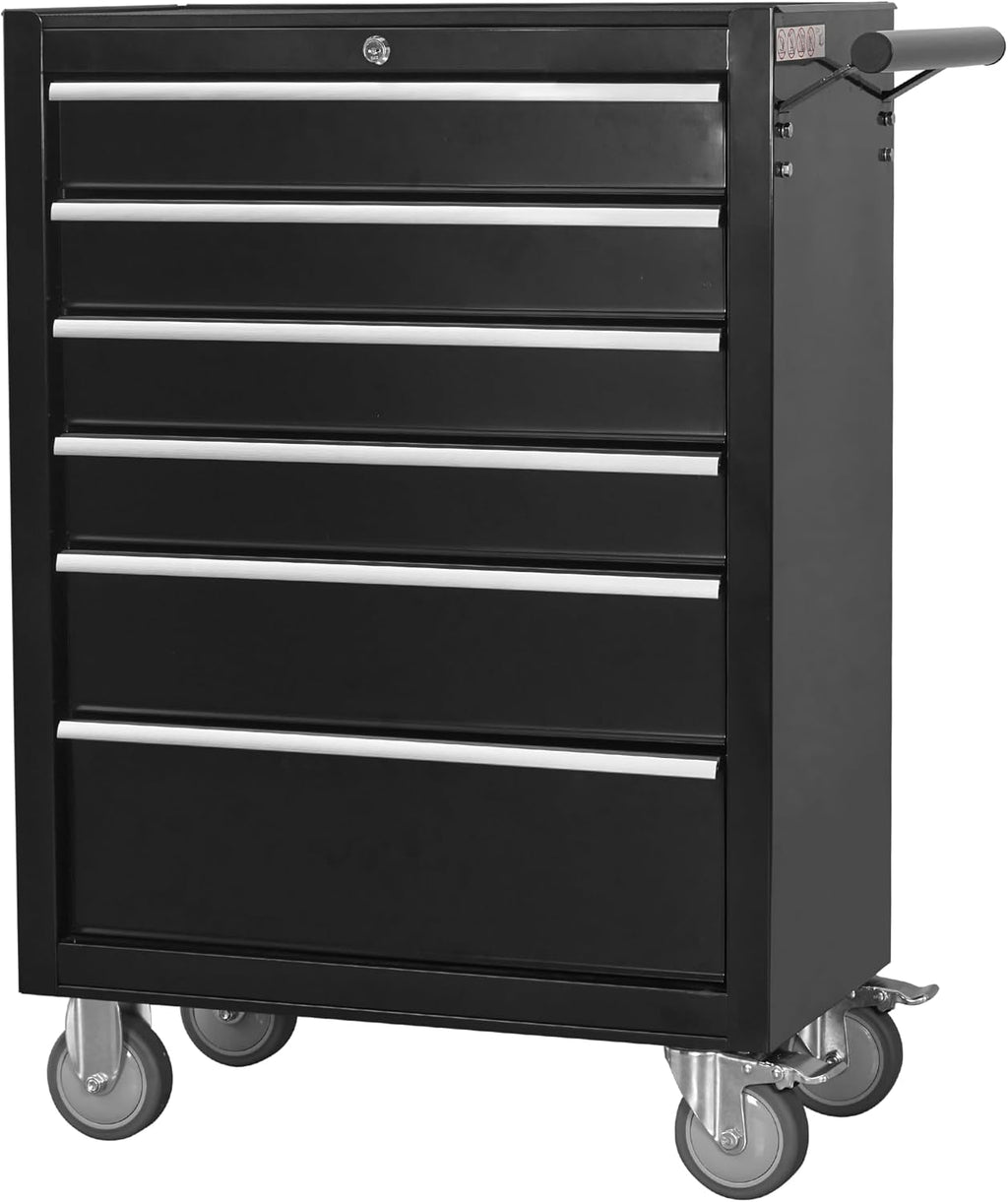 CubisVeta Tool Chest Cabinet, Large Capacity Metal Tool Box with Wheels and Cylinder Locking, Roll Around Storage Organizer Tool Cart for Garage, Redtool cabinets on Wheels (Black, 6-Drawer-Wheel)