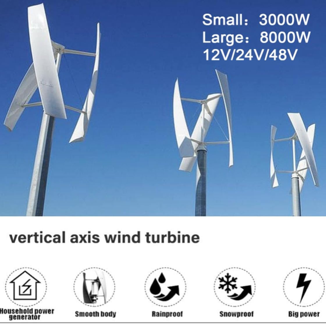 3000W 8000W Vertical Wind Turbine Generator Kit - Efficient Off-Grid Power Solution for Home, 48V Renewable Energy System, Eco-Friendly Electricity Production
