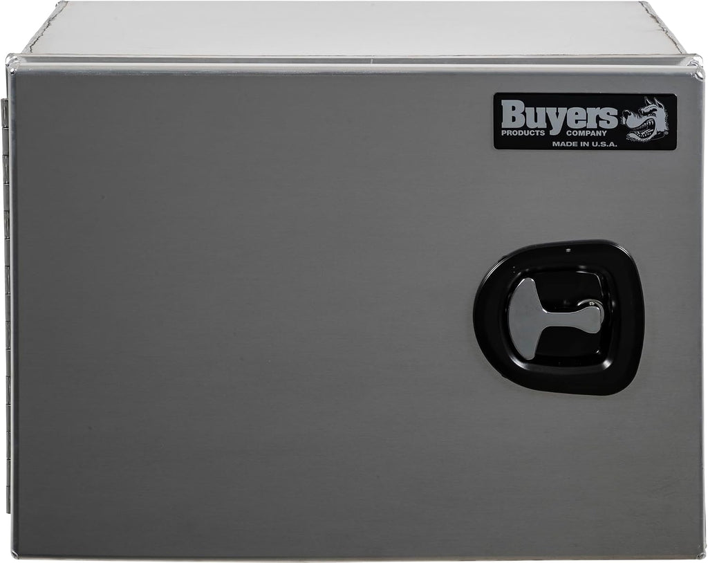 Buyers Products 1705401 Pro Series 18x18x24 Smooth Aluminum Underbody Truck Tool Box, Single Barn Door, Compression Latch, 0.125 in Thick, Rain Gutter & Bulb Seal, Bolt-On Stainless Hinge
