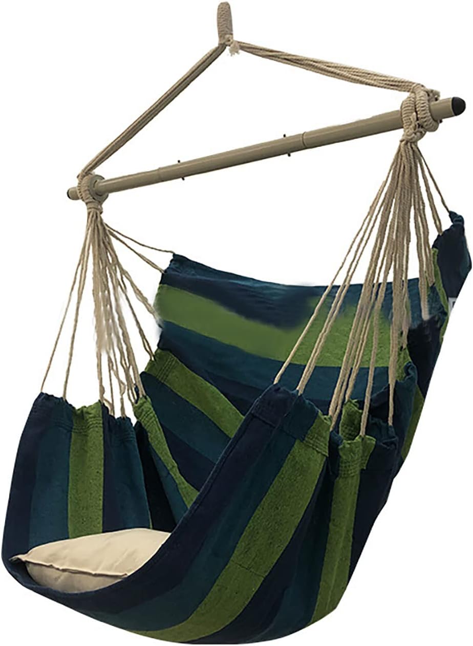 SRHWBF Hanging Rope Hammock with 2 Pillows Chair Swing Seat Cotton Canvas Hanging Chairs for Bedrooms Porch Chair Outdoor (S4)
