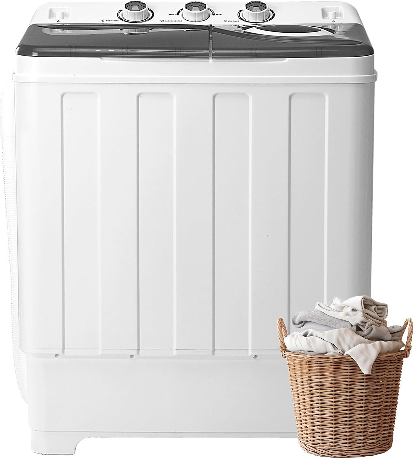 Dawmilon Portable Washing Machine, 28lbs Twin Tub with Drain Pump - 18lbs Washer and 10lbs Spinner Combo, Semi-Automatic Compact Laundry Machine for Apartments, Dorms, RVs, Camping - Grey