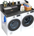 VEVOR 2 Drawers Washer Dryer Countertop with Shelf, 54' x 27' Wooden Laundry Countertop with 2 Hooks & Non-Slip Pads, Washer and Dryer Covers for The Top, Laundry Room Organization and Storage, Black