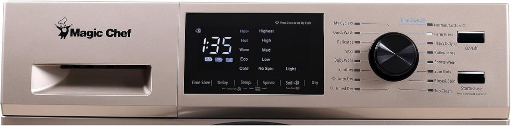 Magic Chef MCSCWD27G5 24 Inch Standalone Front Loading Combination Washer and Dryer with LED Display, 14 Wash Cycles, and Stainless Steel Inner Drum