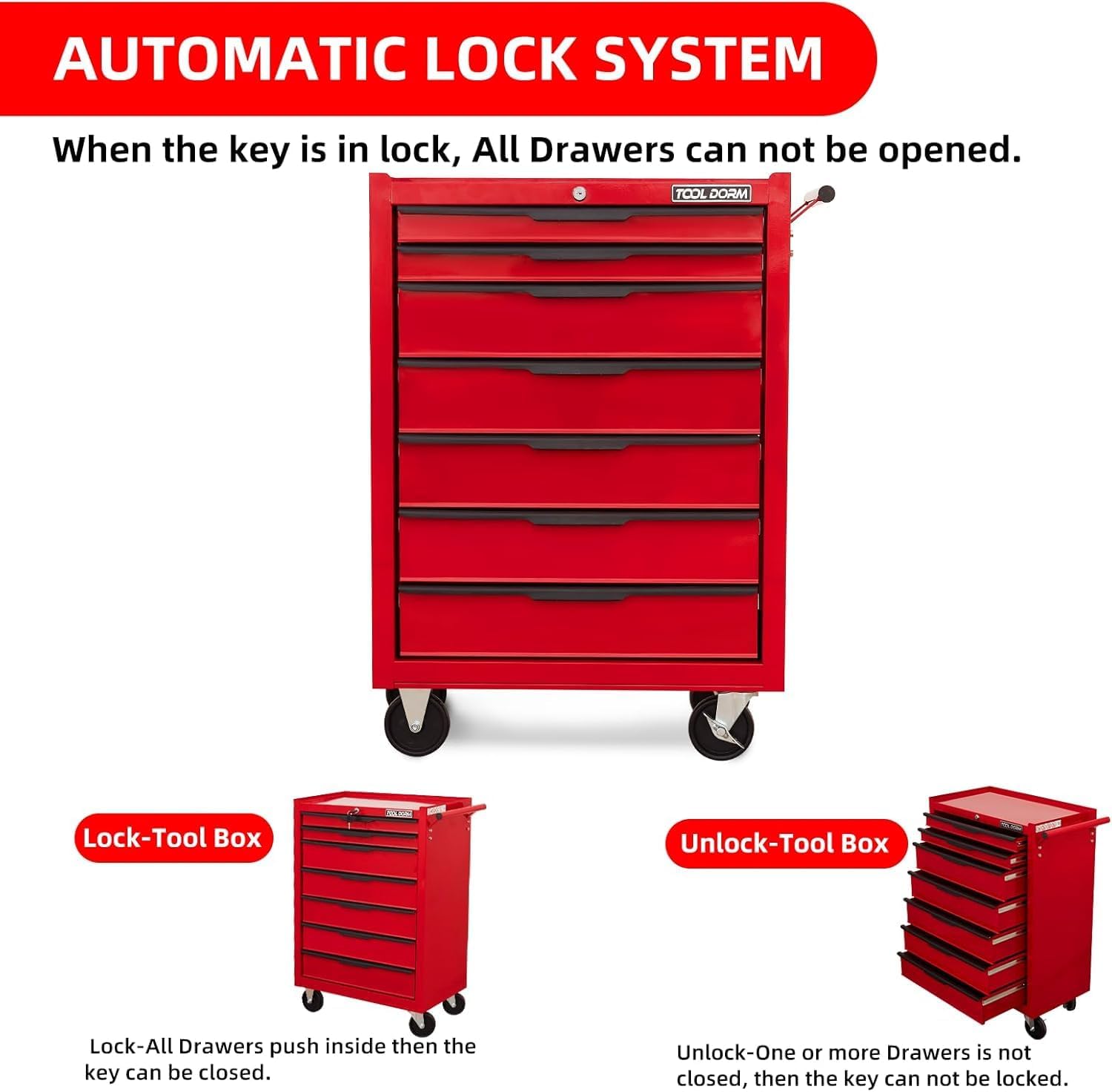 7-Drawer Rolling Tool Chest with Locking Wheels & Drawers, 13' D x 24.2' W x 34.6' H Mobile Tool Storage Cabinet, Heavy-Duty Garage Organizer w/Ergonomic Handle