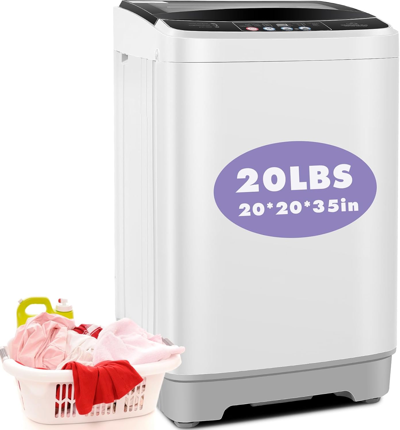 Nictemaw Portable Washing Machine 20Lbs Capacity 2.8 Cu.ft Portable Washer and Dryer Combo with 10 Programs and 8 Water Level Selections Compact Washer Machine for Apartments, Dorms, Rv-Glass Cover
