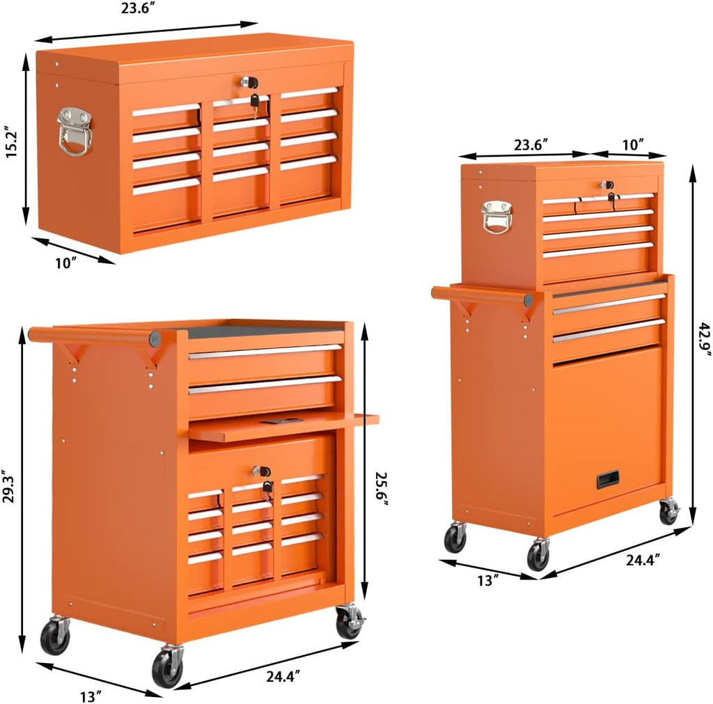 Go Big 8-Drawers Tool Chest Tool Box, Rolling Tool Chest with Wheels, Rolling Tool Box with Wheels, Garage Tool Storage Cabinet on Wheels, Locking System Toolbox(Orange)