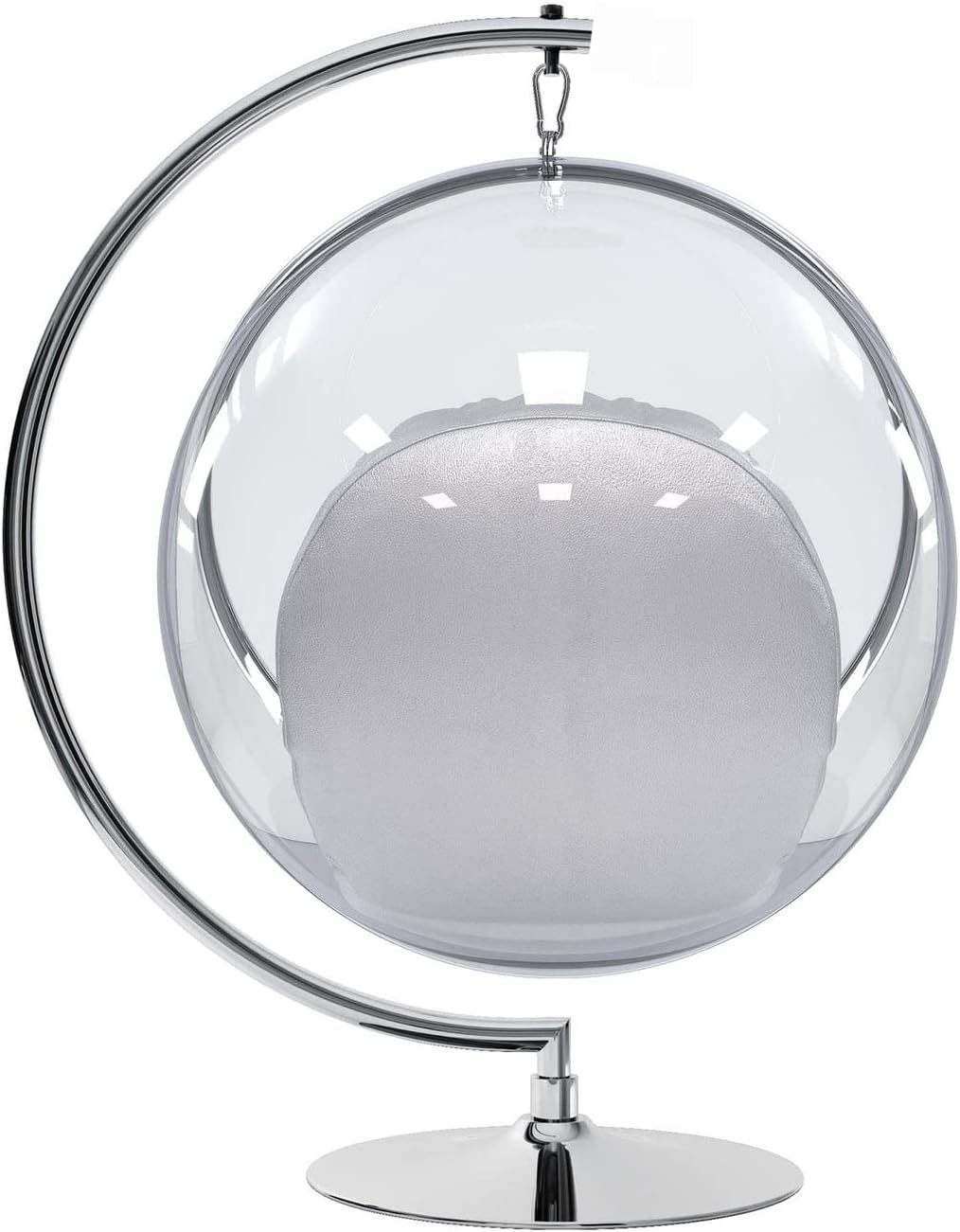 42' Vinyl and Steel Hanging Bubble Chair with Stand in Silver