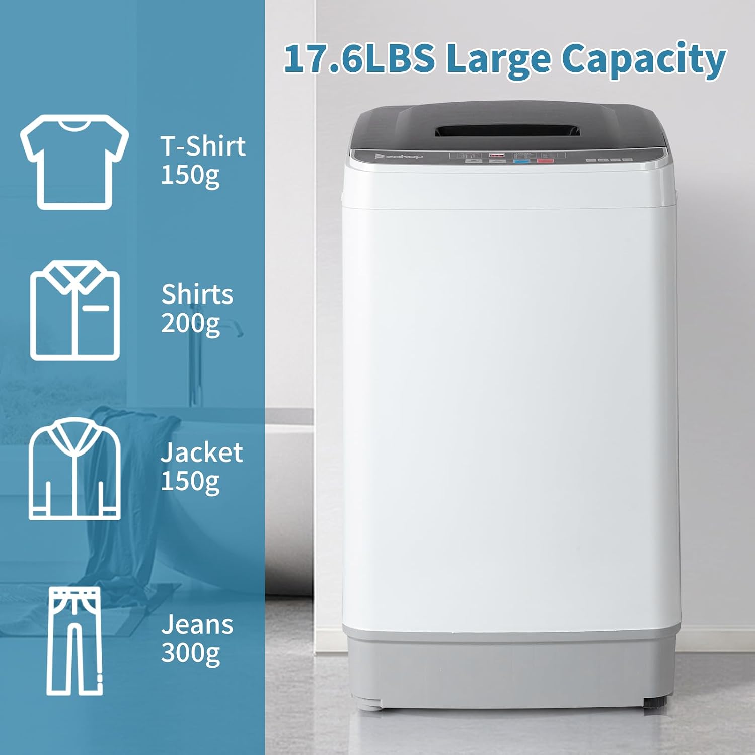 Winado Full Automatic Washing Machine, 17.6Lbs Top Load Portable Washer with Drain Pump, 10 Wash Programs 8 Water Level Washing and Dryer Combo, 2 in 1 Washer and Dryer for Apartments, RV, Camping