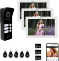 Wired Video Doorbell Intercom System 3 Unit 7 Inch Monitor Door Phone Kit 1080P Camera Night Vision,Support Remote Unlock Door Release,Snapshot for Home Vally Apartment (1 doorbell(b)+3 minitor(w))