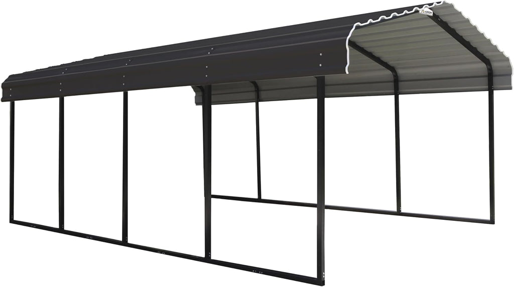 Arrow Shed 12 x 20 x 7-Foot Heavy Duty Galvanized Steel Metal Multi-Use Shelter, Shade, Carport, 12' x 20' x 7', Charcoal color