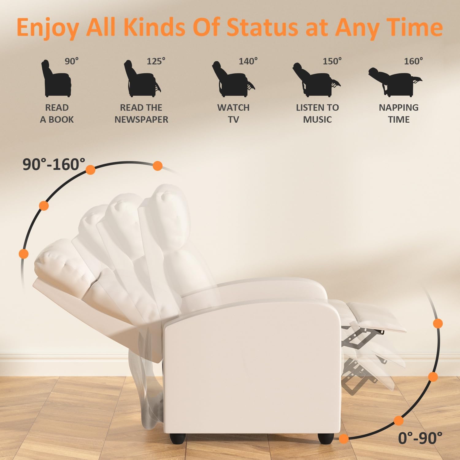 MKDLUFEI Massage Recliner Chair, Single Sofa Chair with Remote Control, Adult Chair Recliner, Living Room Recliners with Pu Leather Push Back Backrest, Beige