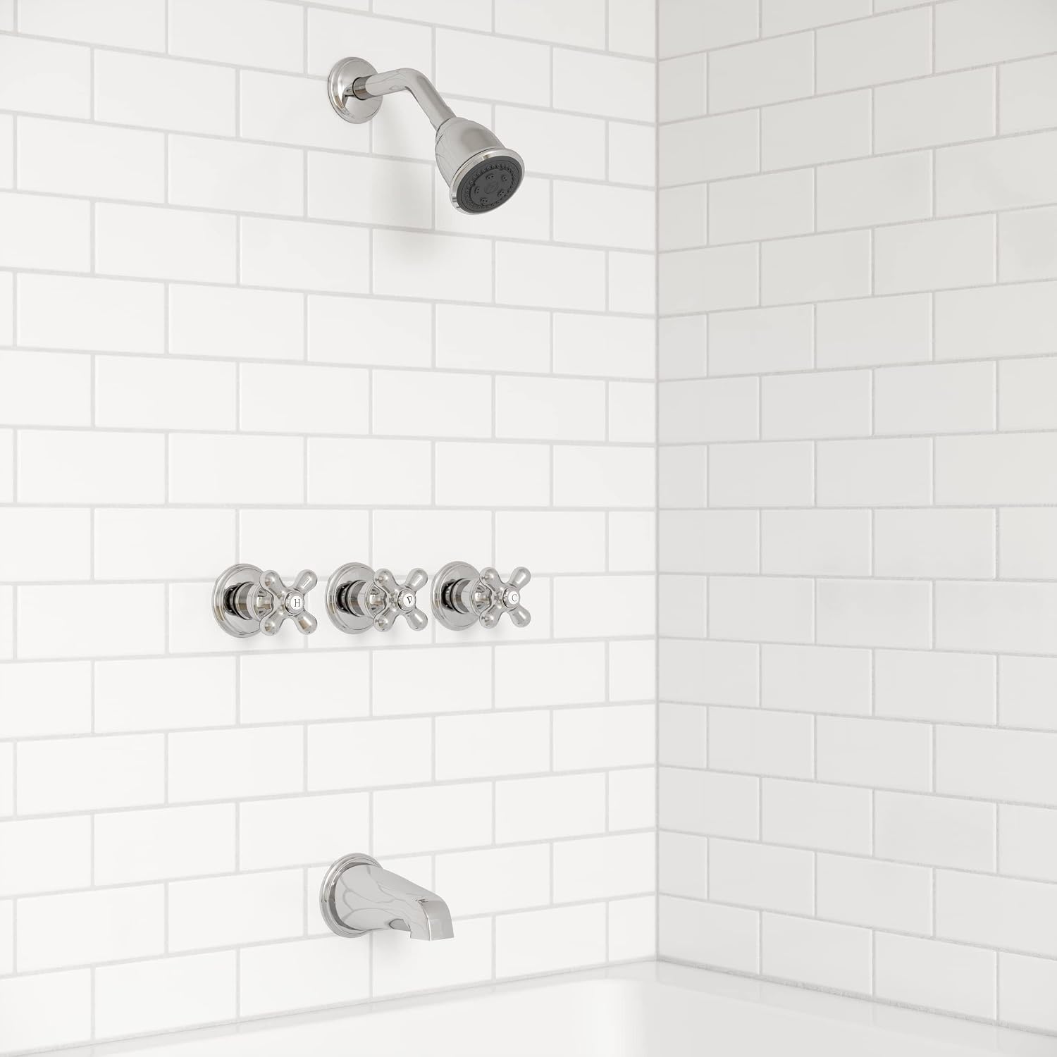 Pfister LG01-8CBC 3-Handle Tub and Shower Faucet Set with Metal Cross Handles, Polished Chrome Finish, 1.8 GPM Flow Rate, 5-Hole Installation, Valve Sold Separately