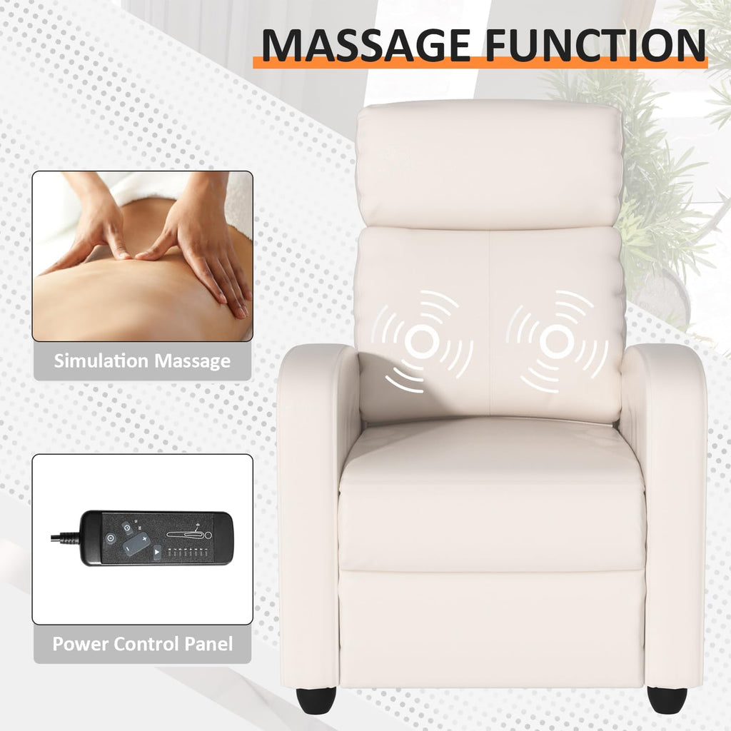 MKDLUFEI Massage Recliner Chair, Single Sofa Chair with Remote Control, Adult Chair Recliner, Living Room Recliners with Pu Leather Push Back Backrest, Beige