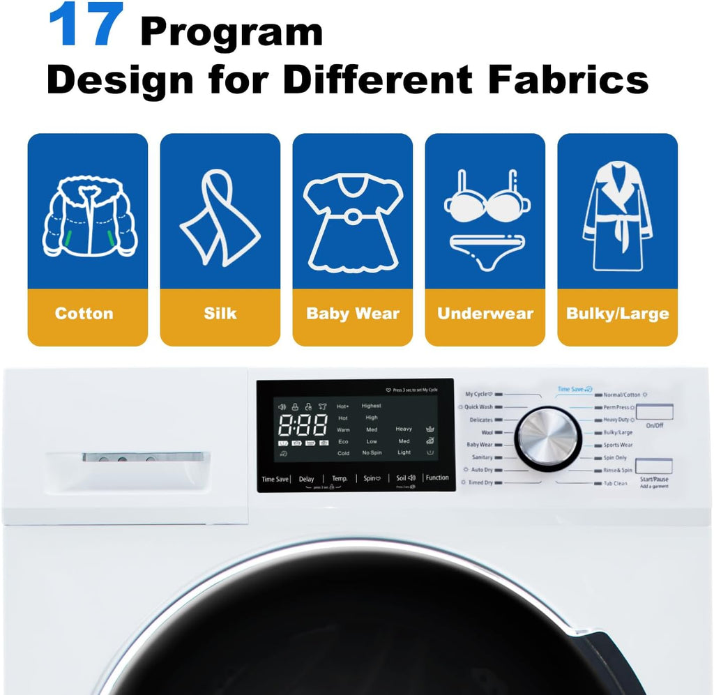 All-In-One Washer Dryer Combo 2.7 cu.ft, 24 inch Ventless 2-In-1 Washing Machine And Dryer Compact For Apartment Dorm RV, 26.7 LBS Load Smart With 16 Laundry Program 1400RPM