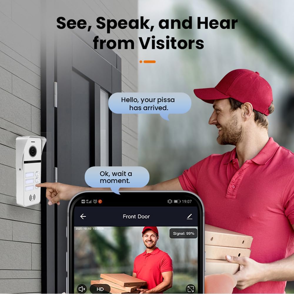 Wired Video Doorbell Intercom System 3 Unit 7 Inch Monitor Door Phone Kit 1080P Camera Night Vision,Support Remote Unlock Door Release,Snapshot for Home Vally Apartment (1 doorbell(w)+3 minitor(b))