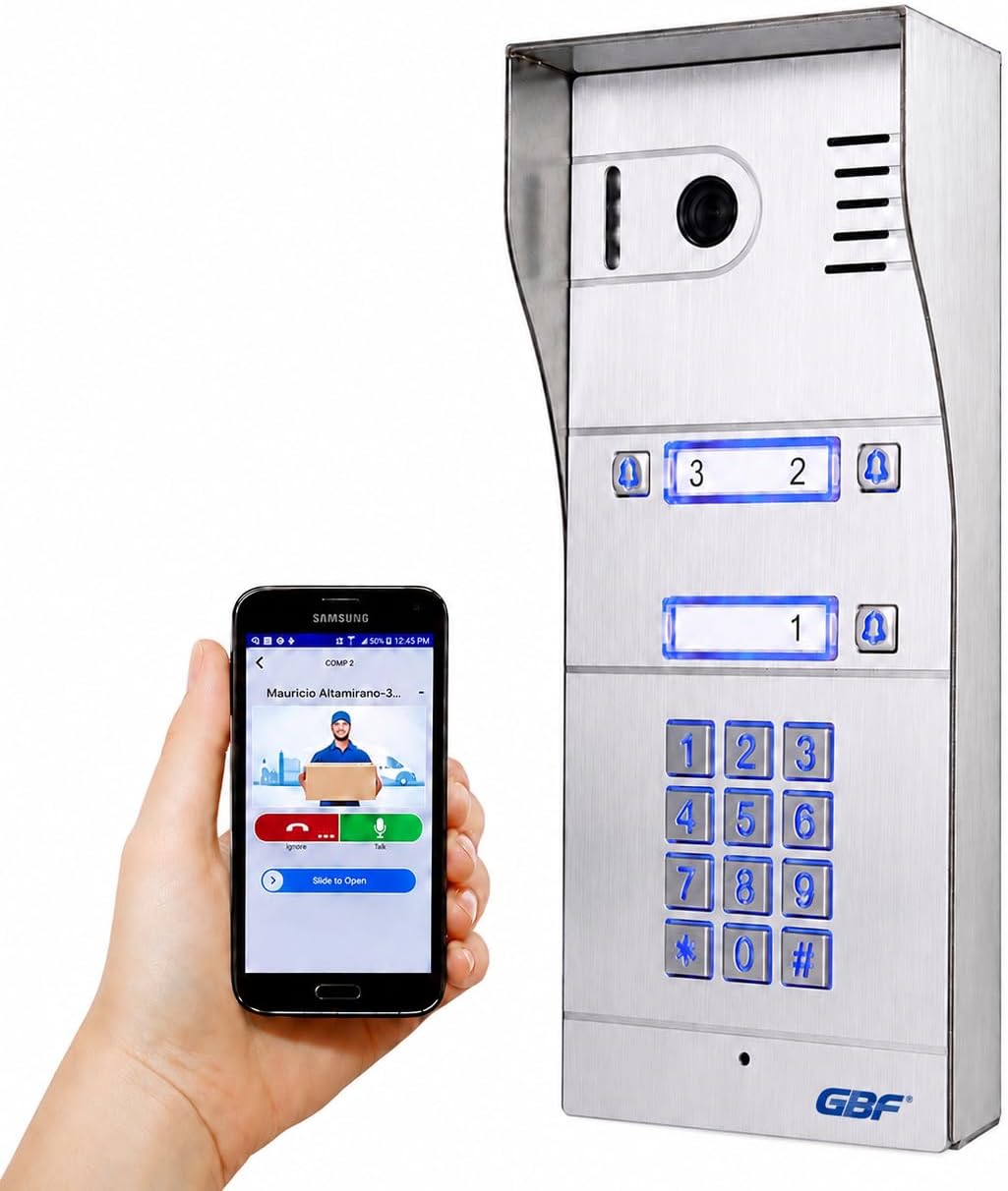 GBF Smart Full IP Video Door Station/Smart Video Intercom System for 3 Unit Apartment (GBF-PL963PM3U-POE)- 1080P Camera, Built in POE, Control Two Locks remotely, Smart Keypad