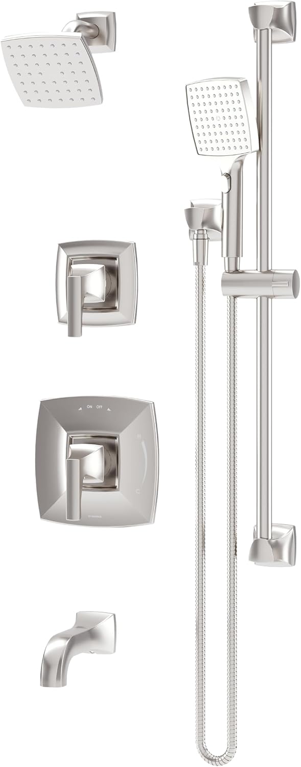 Symmons Oak HydroMersion Double Handle Tub and Shower Trim Kit with Hand Spray in Satin Nickel (Valve Not Included) 5696STN15TRM