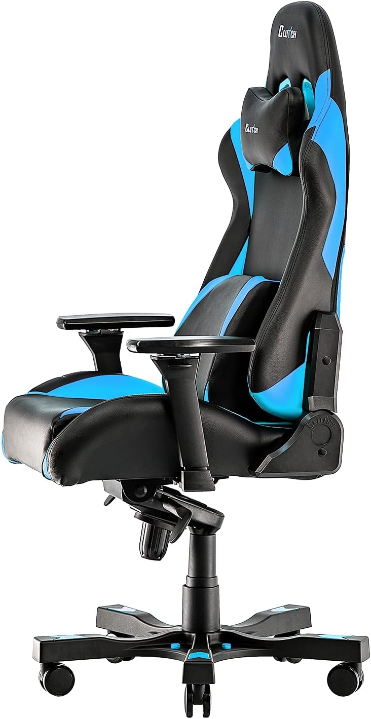 Clutch Chairz - Ergonomic Gaming Chair, Video Game Chairs, Office Chair, High Chair and Lumbar Pillow for Computer Desk - Black/Blue - Throttle Series