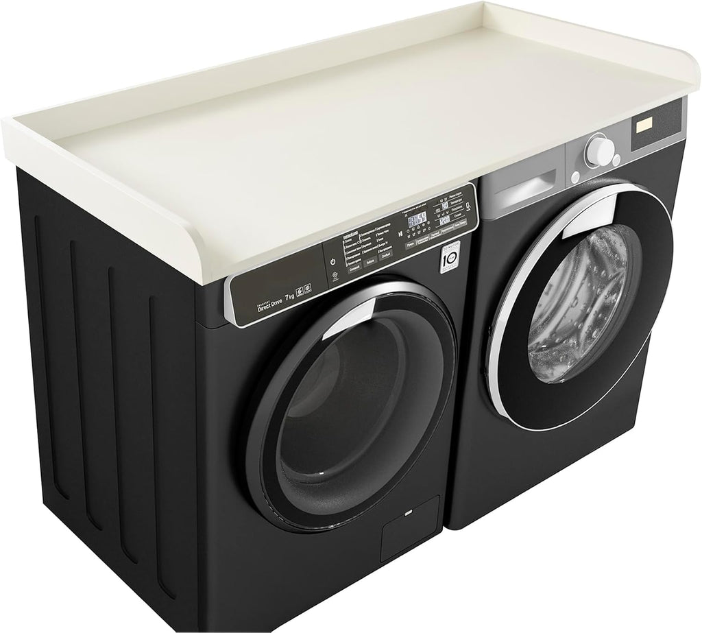 Kaboon Washer Dryer Countertop 58' x 28' Extra Large Version, Melamine Countertop with 3.5' Edge Rails, Laundry Room Organization, White