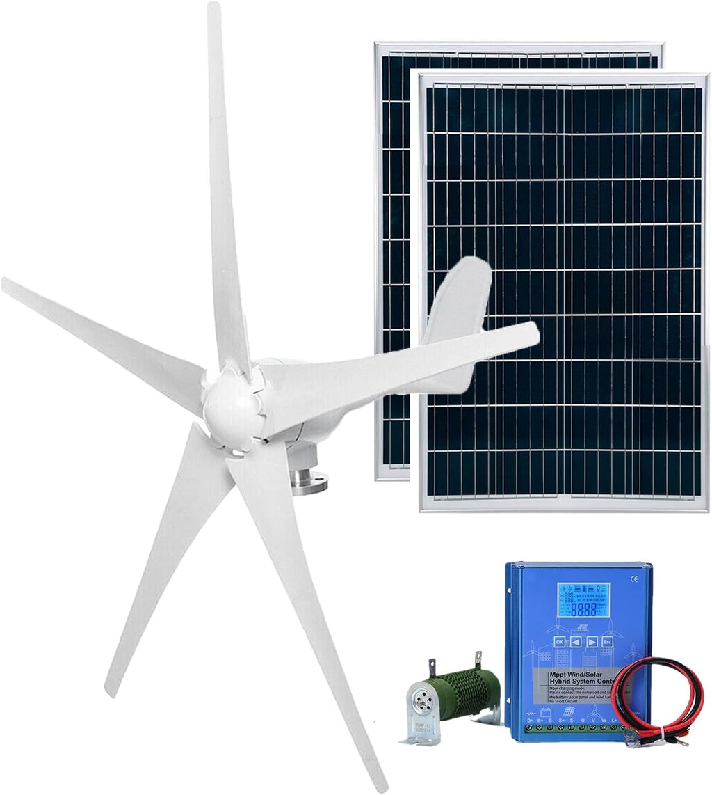 3000W Wind Turbine Generator Kit 12V 24V 48V Windmill With 200W Solar Panel And MPPT Controller, Power Supply Kit Solar Complementary Wind Turbine Generator Home Project Use Street Lighting(12V)