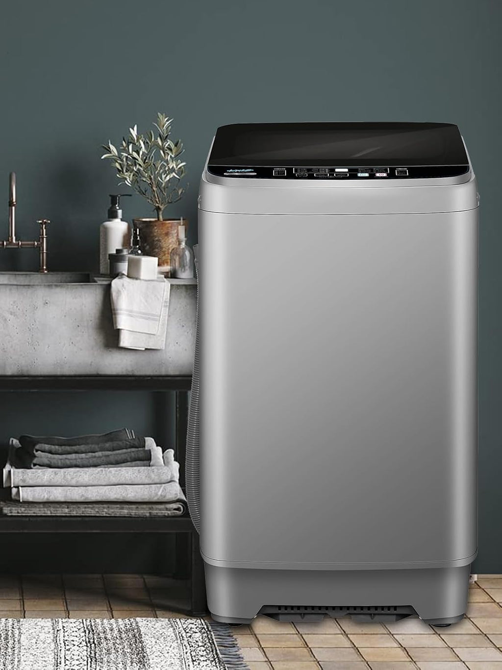 Washer Grey 25lbs Compact Portable Top Load Washing Machine with LED Display, 10 Programs, 8 Water Levels, Ideal for Dorms, Apartments, RV, Grey