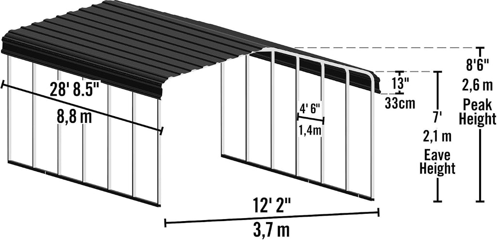 Arrow Carports Galvanized Steel Carport, Full-Size Metal Carport Kit, 12' x 29' x 7', Eggshell