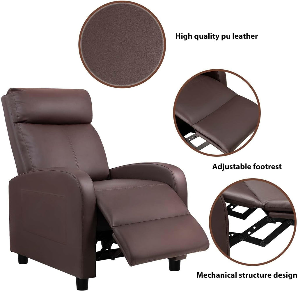 Devoko Massage Recliner Chair Home Theater Seating Pu Leather Modern Living Room Chair Furniture with Padded Cushion Reclining Sofa Chairs (Brown)