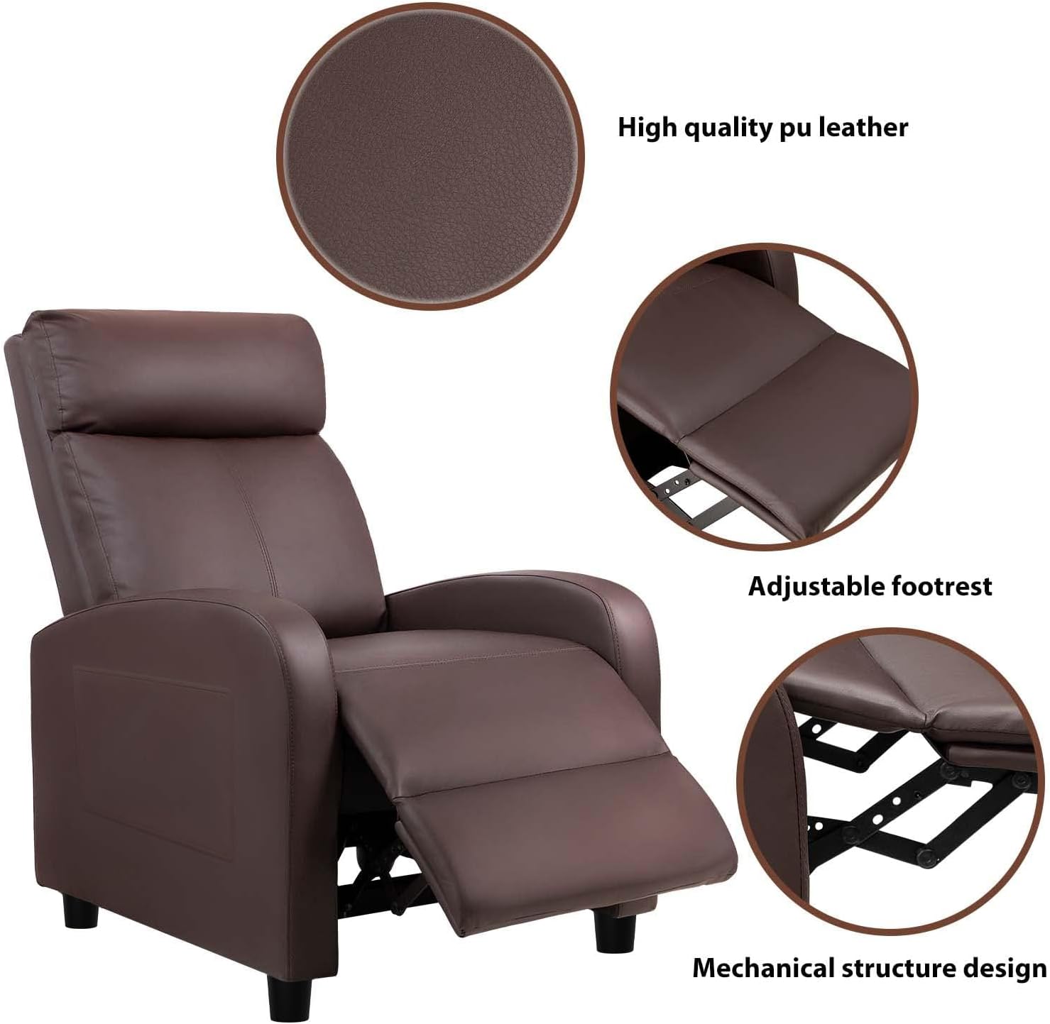 Devoko Massage Recliner Chair Home Theater Seating Pu Leather Modern Living Room Chair Furniture with Padded Cushion Reclining Sofa Chairs (Brown)