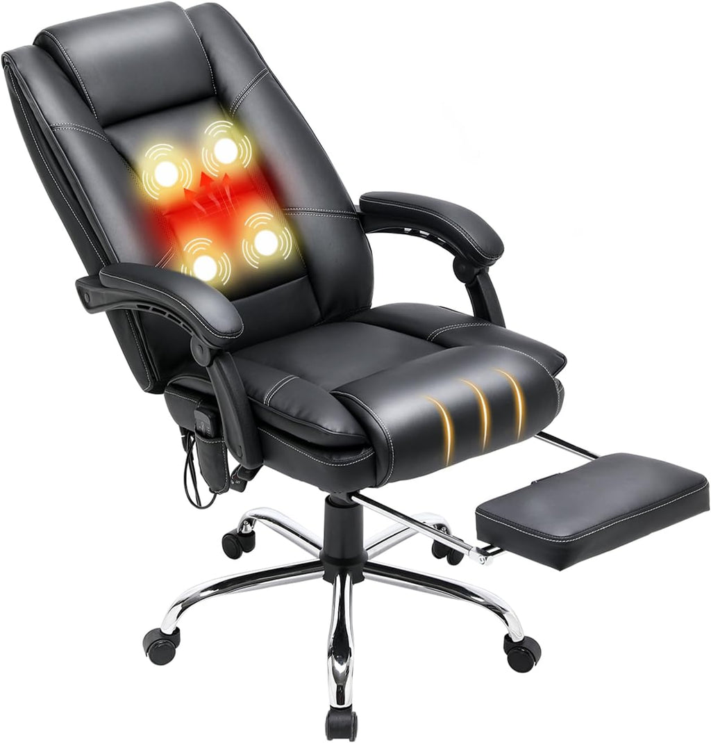 HOMREST 4-Point Massage Executive Office Chair with Footrest,Heated Reclining Chair with Lumbar Back Support,Ergonomic Desk Chair with Armrest, Computer Desk Chair for Home Office(Black)