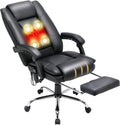 HOMREST 4-Point Massage Executive Office Chair with Footrest,Heated Reclining Chair with Lumbar Back Support,Ergonomic Desk Chair with Armrest, Computer Desk Chair for Home Office(Black)