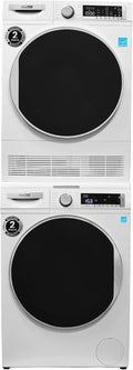 Conserv Front Load Washer & Condensing Dryer, 2.2 cu ft Washer (110V) + 4 cu ft Dryer (220/240V), ENERGY STAR, 15 Cycles, Stainless Steel Drum, LED Display, Compact Laundry Pair (White +Stacking Kit)