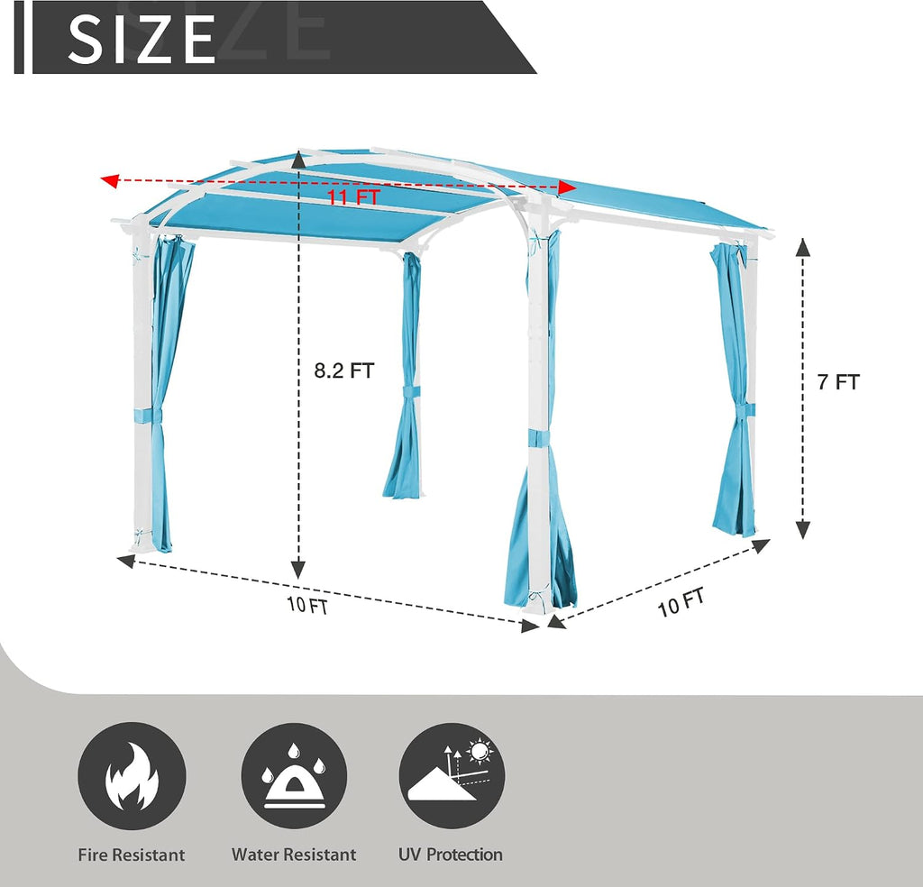 10' x 10' Outdoor Pergola, Pergola Canopy for Patio, Arched Roof Metal Pergola with Full Coverage Sun Shade Canopy, Tiffany Blue Tiffany Blue Sidewalls