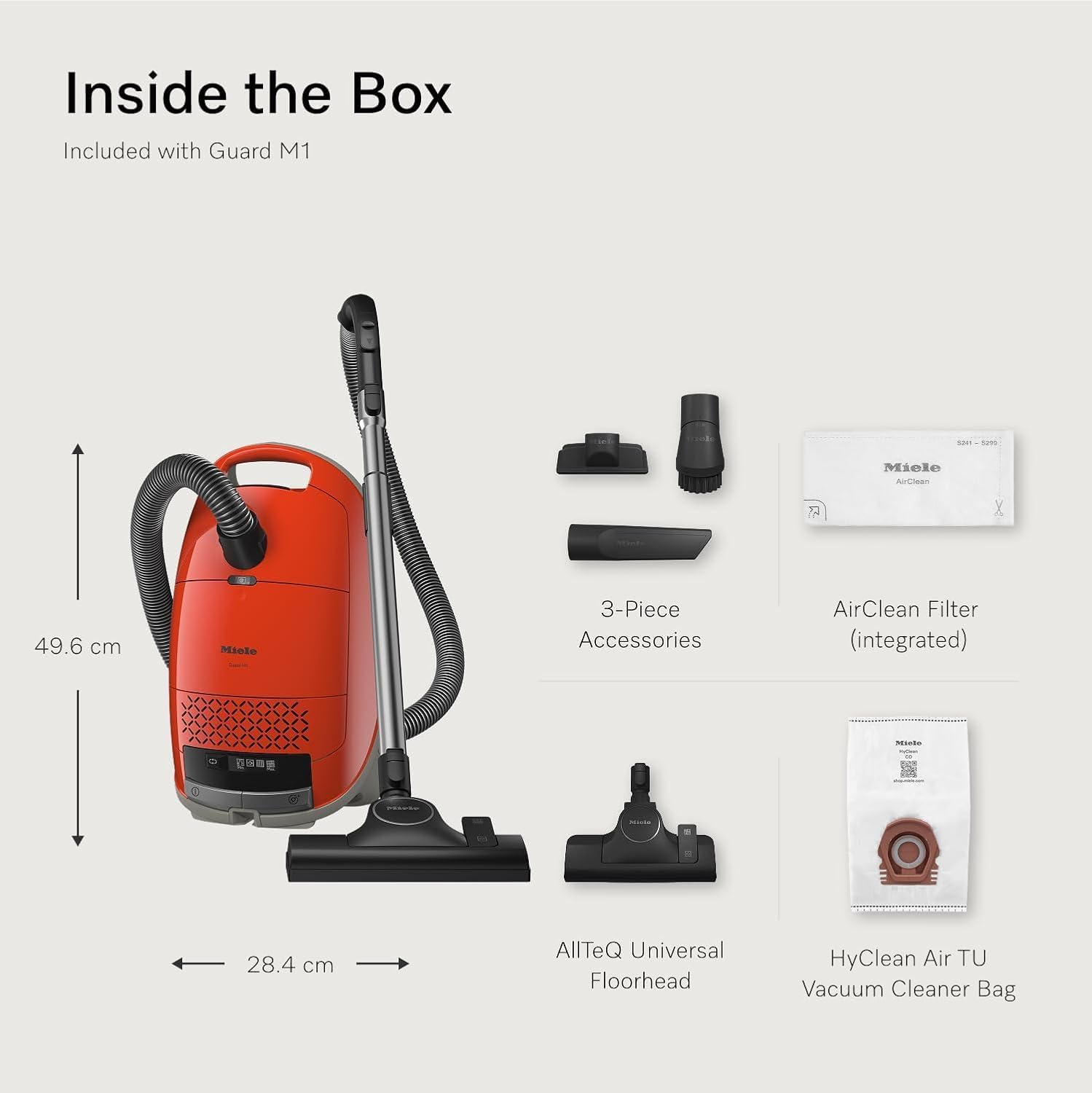Miele Guard M1 Bagged Canister Vacuum Cleaner with AirClean Filter, AllTeQ Universal Floorhead, AllFloor Brush and LED Icons, Terra Red – 12704600