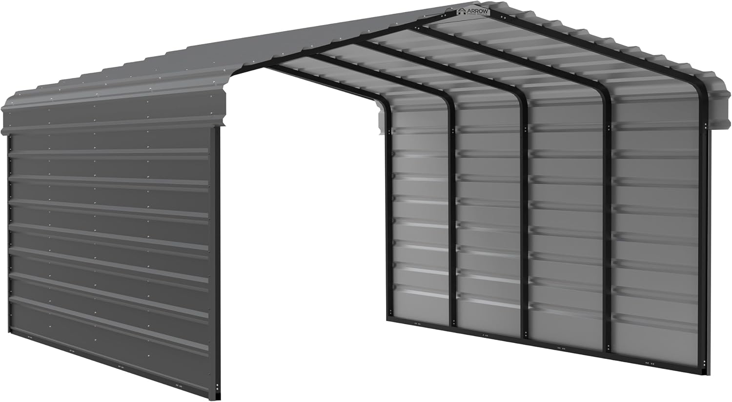 Arrow Carports Galvanized Steel Carport, with 2-Sided Enclosure, Compact Car Metal Carport Kit, 12' x 20' x 7', Charcoal