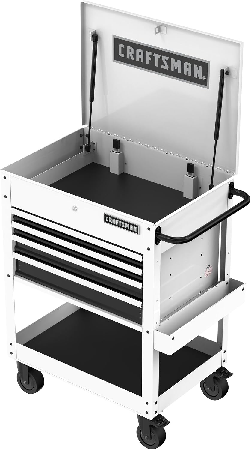 CRAFTSMAN Rolling Tool Chest with Drawers, Tool Box with Wheels and 4 Drawers, Power Outlets and USB, Protective Liner, Steel Utility Cart Storage Cabinet, Supports up to 700 lbs, White (CMST98276WW)