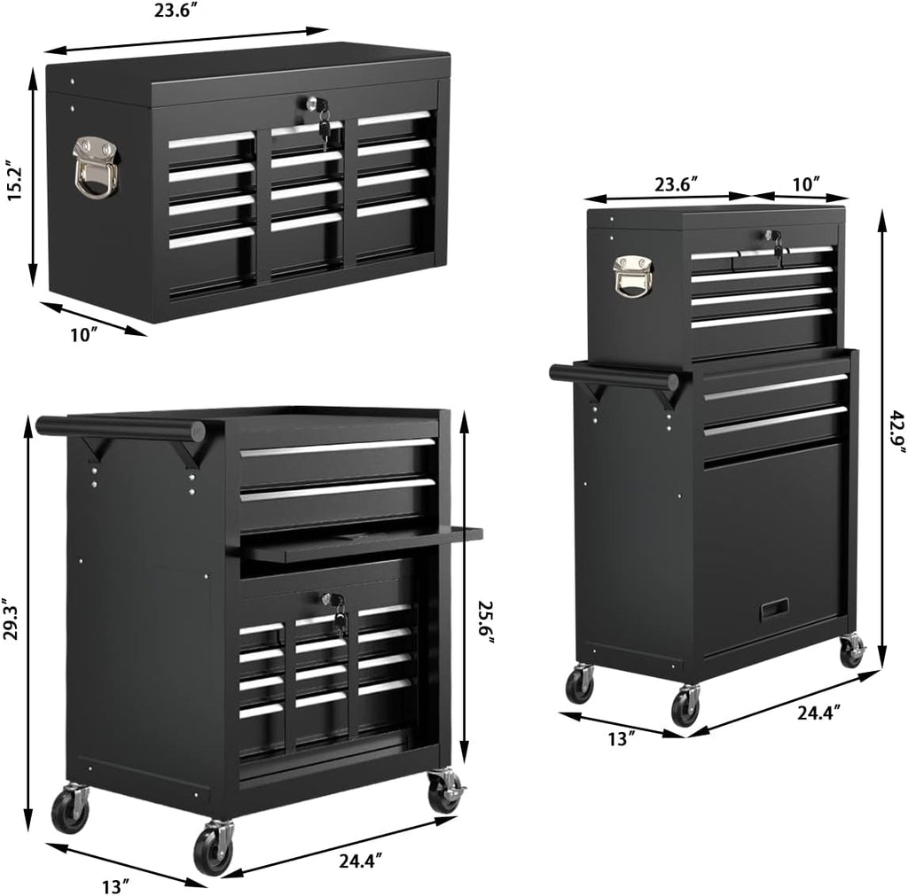 8 Drawers Rolling Tool Chest with Drawers, High Capacity Toolbox on Wheels, Lockable Drawers Tool Box Organization and Storage, Tool Cabinets on Wheels for Garage and Repair Shop(Black)