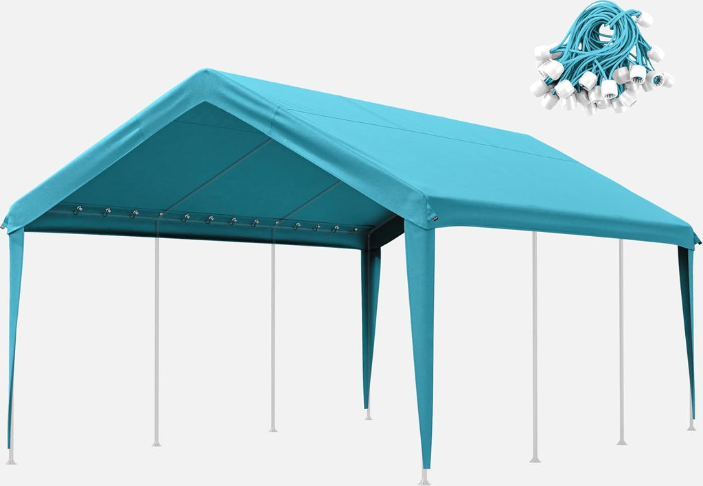 Carport Canopy Replacement Cover 12x20 Heavy Duty Outdoor Portable Car Canopy Oxford Waterproof UV & Tear Resistant Garage Canopy with Ball Bungees (Frame is Not Included)