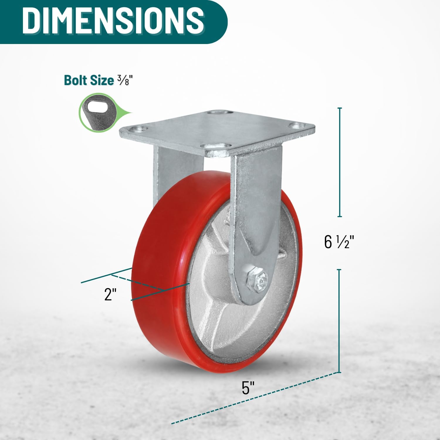 5' X 2' Swivel Caster Heavy Duty Red Polyurethane Wheel on Steel Hub with Brakes (2) and Fixed (2) 4,000lbs Per Set of 4 Tool Box Casters - CasterHQ Brand (5')