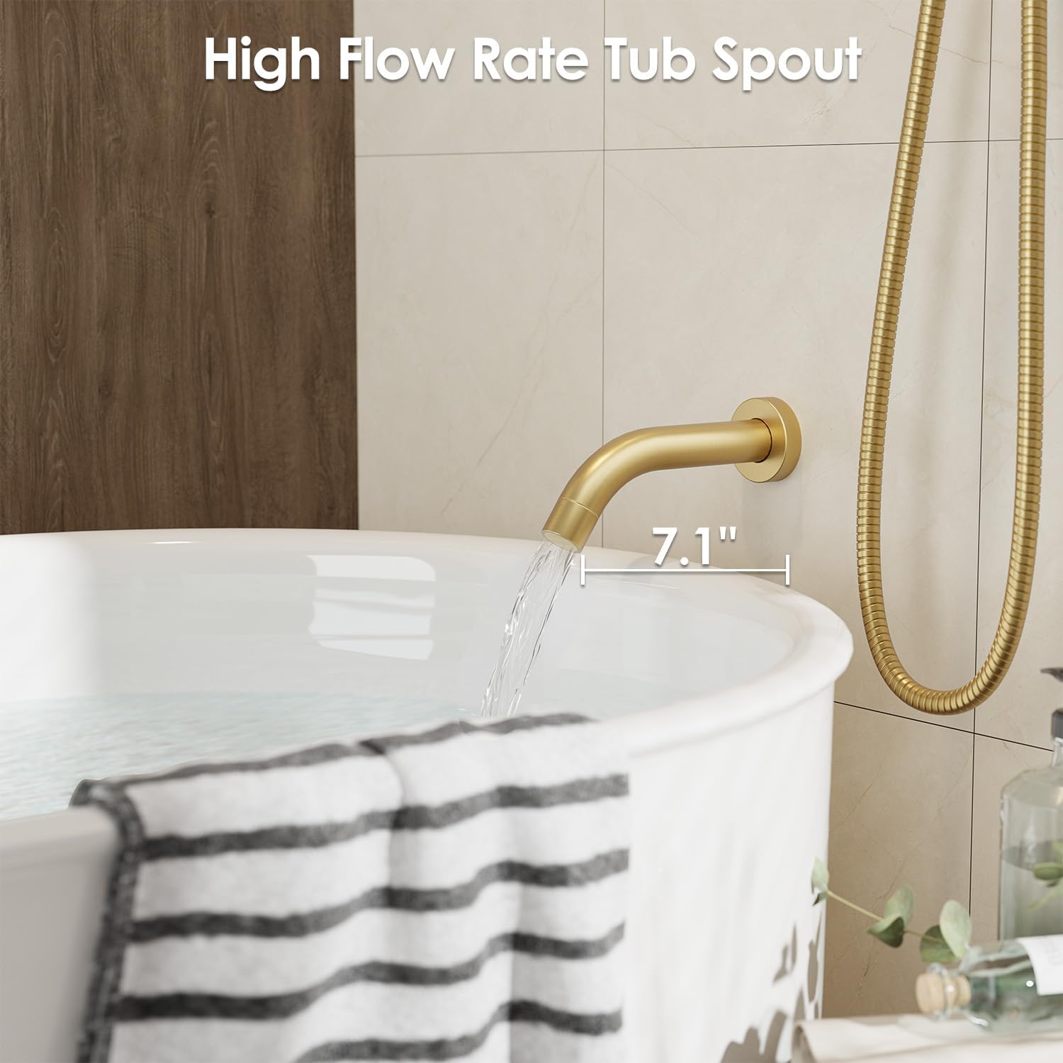 Gabrylly Brushed Gold Bathtub Shower Faucet Set with Tub Spout, 10 Inch Wall Mounted High Pressure Rainfall Shower Head with Handheld Combo, 3-Way Diverter Valve Complete Bathroom Shower Fixtures