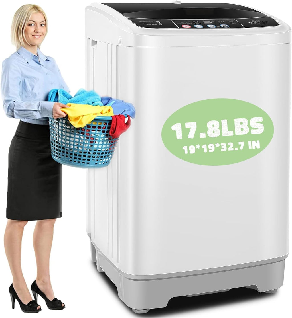 Nictemaw Portable Washing Machine, 17.8Lbs Capacity Portable Washer with Drain Pump, 10 Wash Programs 8 Water Levels, 2.4 Cu.ft Full-automatic Compact Washer Machine for Apartment, Dorm, Rvs