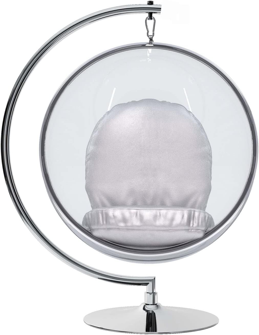 42' Vinyl and Steel Hanging Bubble Chair with Stand in Silver