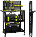 Lumizone Foldable Tool Cart with Wheels Rolling Utility Service Cart with Pegboard for Power Tool Organization Garage Organizer Storage on Wheels Heavy Duty Folding Design (Tool Cart)