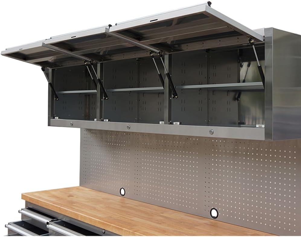 AnorTrek 72 inch 15 Drawers Tool Chest with 3 Up Cabinet & Pegboard in Stainless Steel (Stainless Steel)