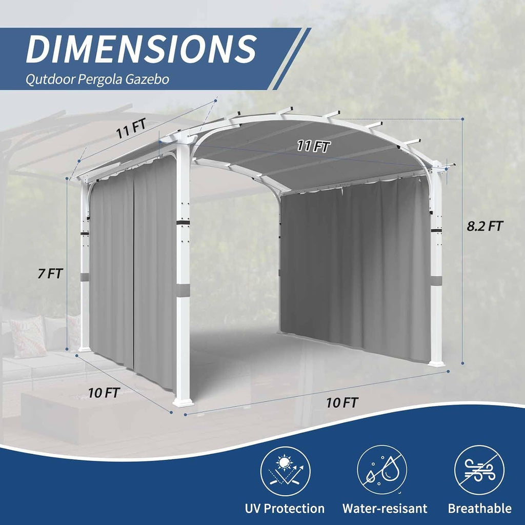 11'x11' Patio Pergola Canopy with Full Closure Sidewalls, Outdoor Metal Gazebo Pergola with Privacy Curtains, Gray