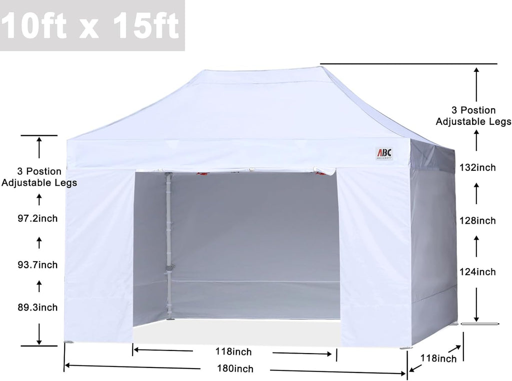 ABCCANOPY Easy Pop Up Canopy Tent with Sidewalls 10x15 Commercial -Series,White